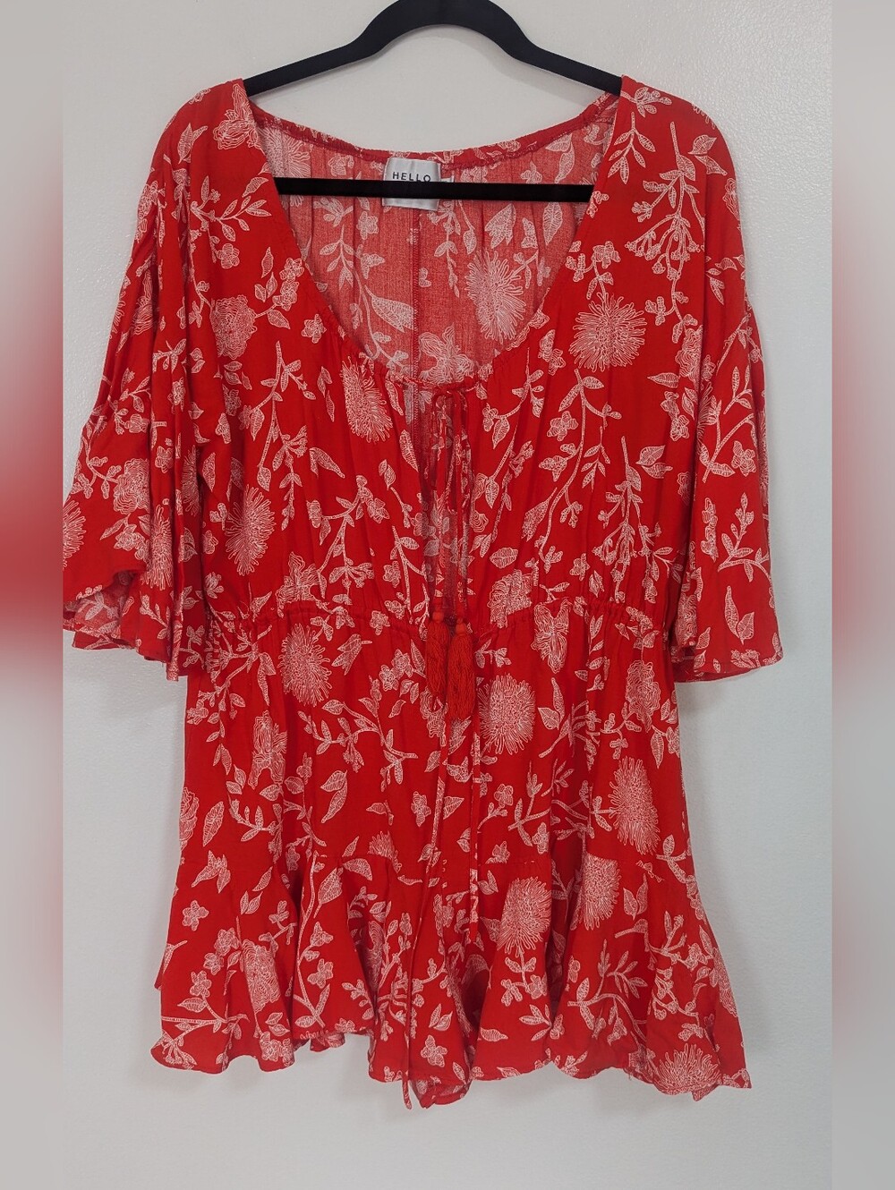 Hello Molly Size US 2 Red Floral Tie Front‎ Ruffle Romper Swim Coverup